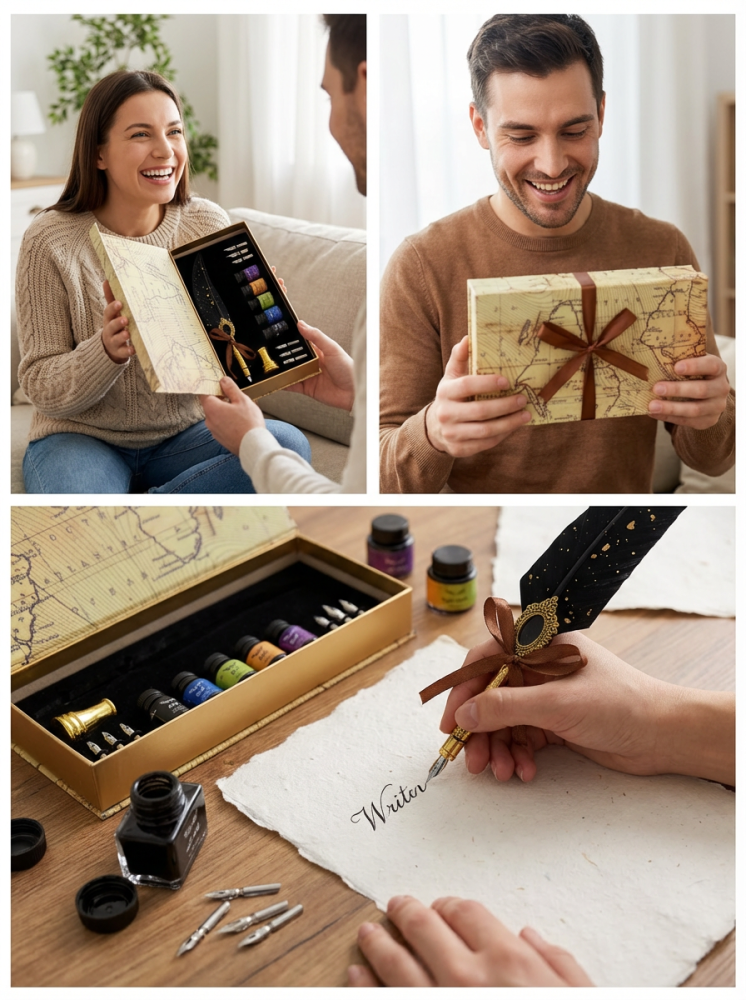 Set pana caligrafie cu cerneala colorata  Cadou scris artistic [4]