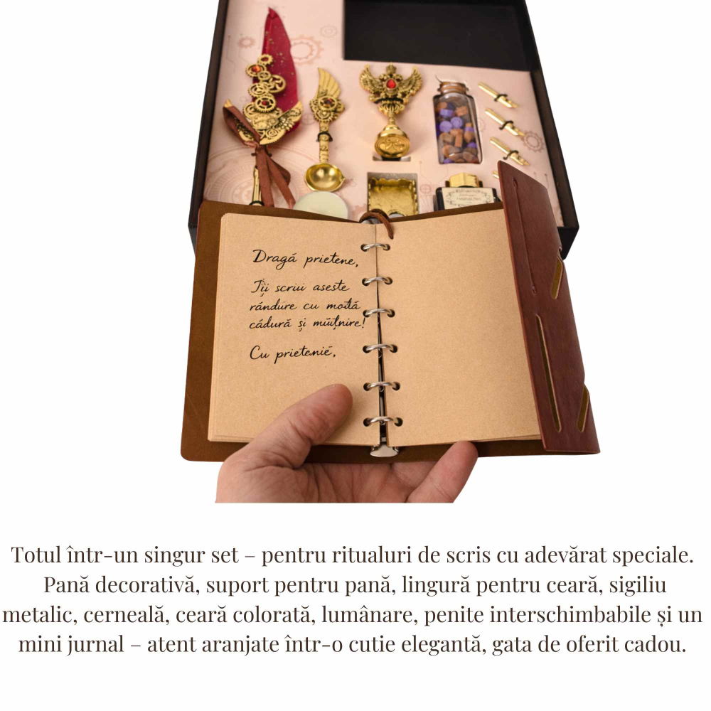 Set Stilou Pana Steampunk cu Jurnal si Sigilii | Cadou Premium [3]