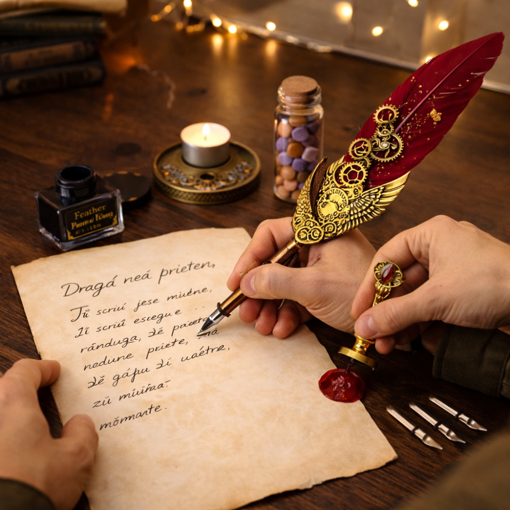 Set Stilou Pana Steampunk cu Jurnal si Sigilii | Cadou Premium [4]