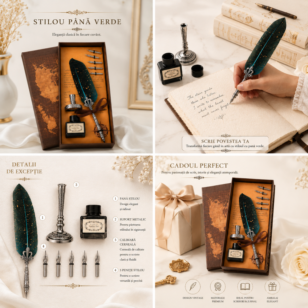 Set Stilou Pana Verde Vintage – Eleganta si Creativitate pentru Scris Artistic [5]