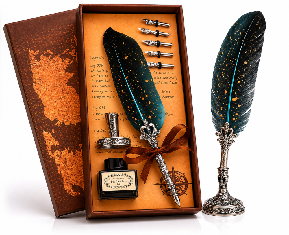 Set Stilou Pana Verde Vintage – Eleganta si Creativitate pentru Scris Artistic [1]