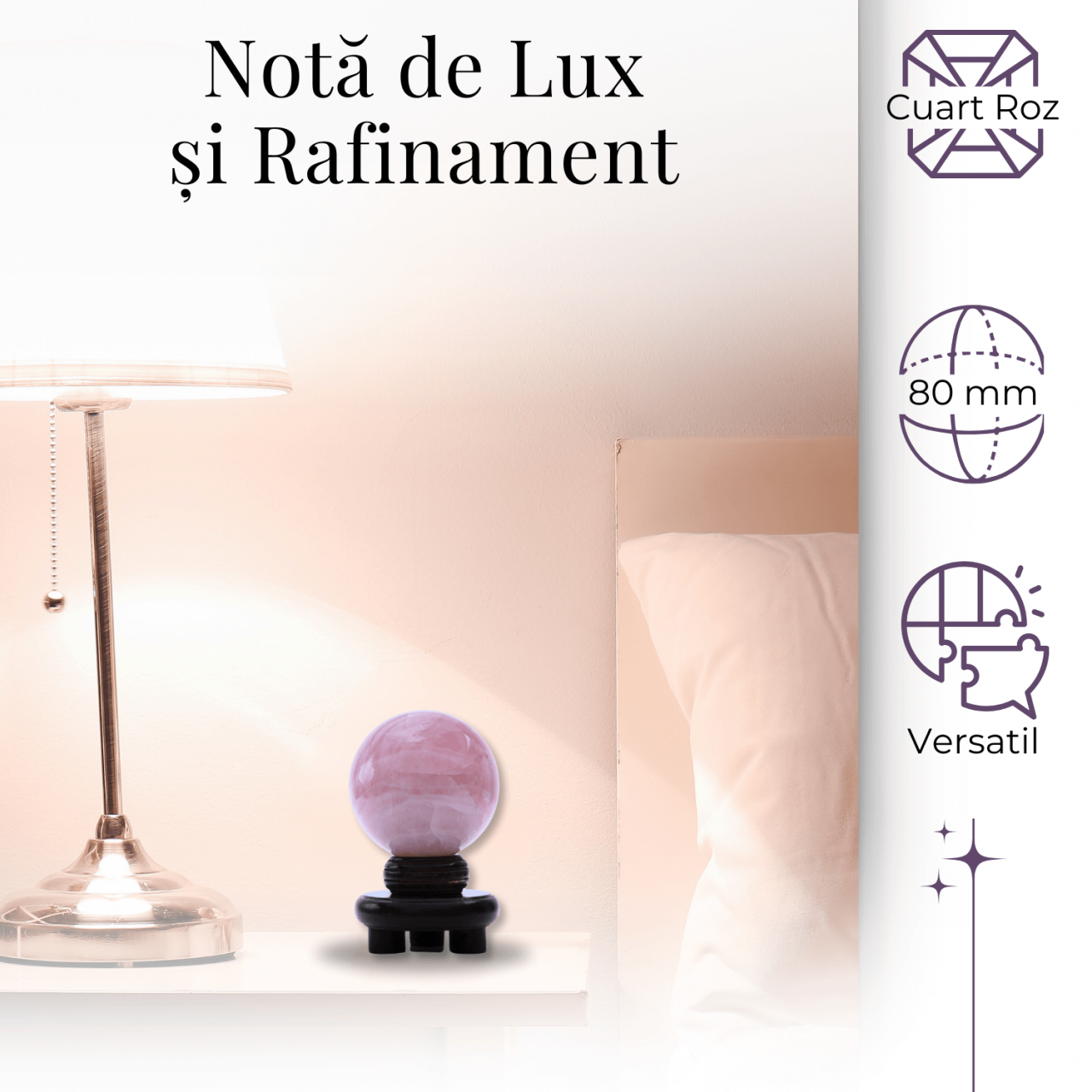 Sferă 80 mm din Cuart Roz Natural cu Suport - Promovează Iubirea și Armonia [7]