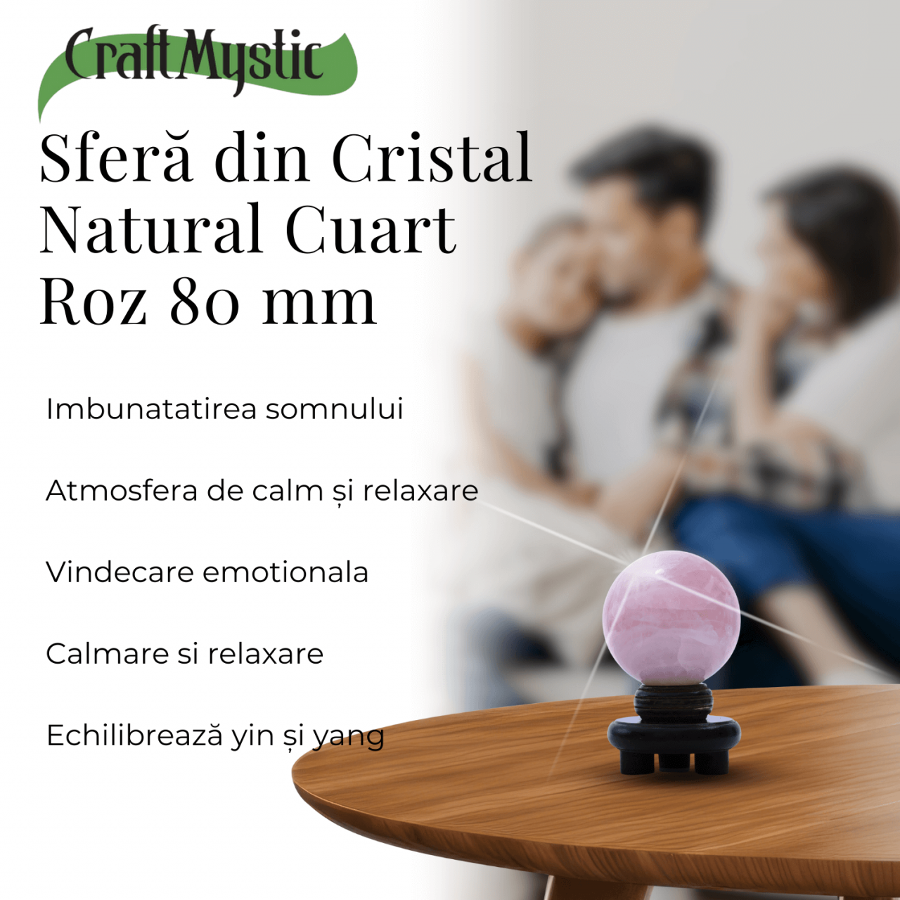 Sferă 80 mm din Cuart Roz Natural cu Suport - Promovează Iubirea și Armonia [4]