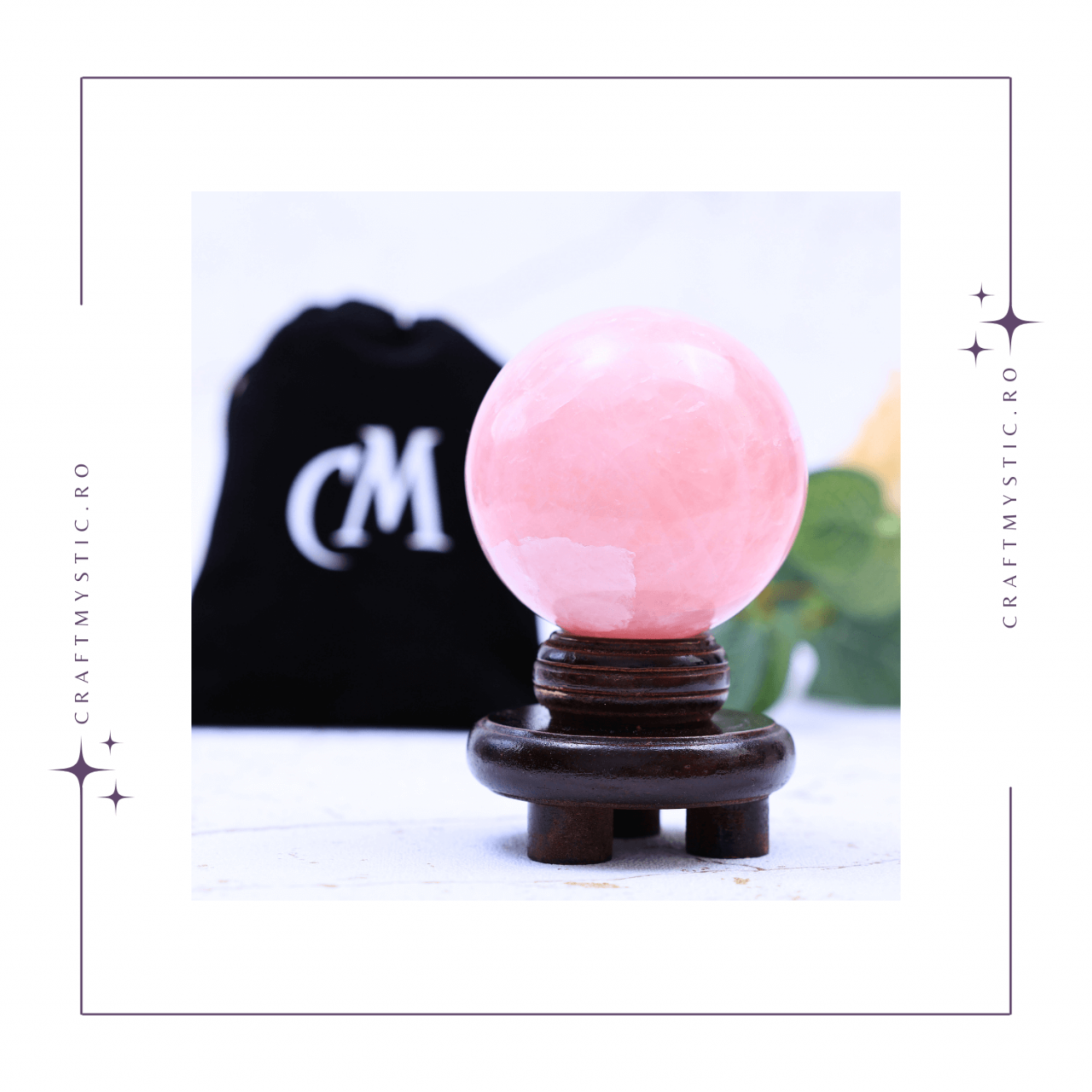 Sferă 80 mm din Cuart Roz Natural cu Suport - Promovează Iubirea și Armonia [5]