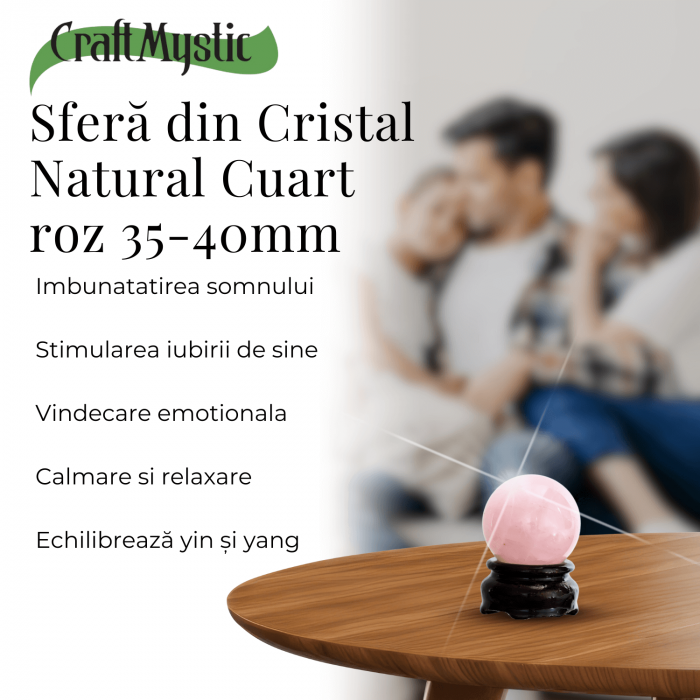 Sfera din Cuart Roz 35-40 mm cu Suport Inclus - Promoveaza Iubirea de Sine și Armonia [2]