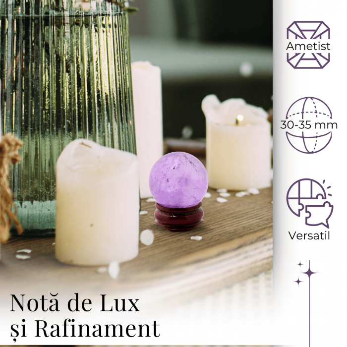 Sfera din Cuart Roz 30 mm, minge de cristal decorativa, cu suport de lemn -  Pentru decor, meditație, vindecare - Copie [2]
