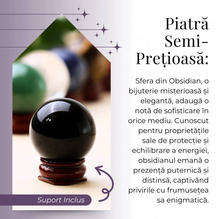 Sfera din Obsidian Natural, 1 buc, 30-35 mm - Ideala pentru Cadouri si Decoratiuni, Piatra Semipretioasa [4]