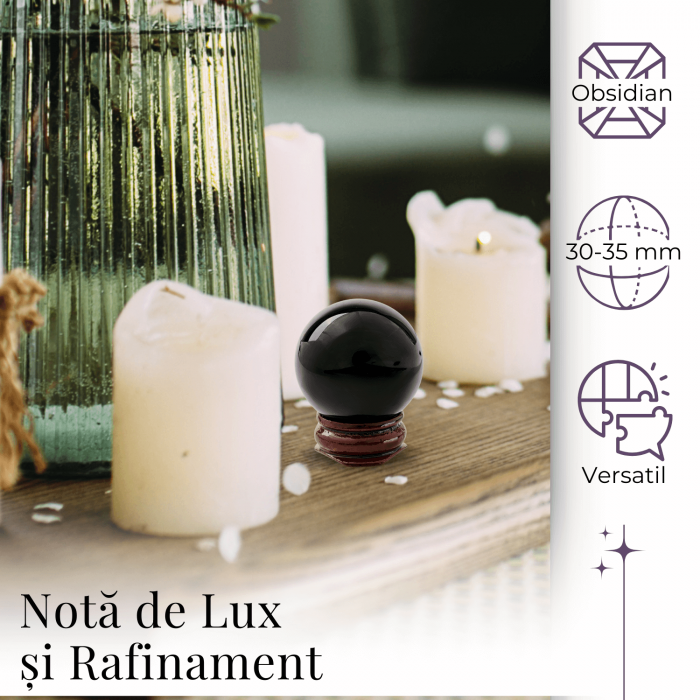 Sfera din Obsidian Natural, 1 buc, 30-35 mm - Ideala pentru Cadouri si Decoratiuni, Piatra Semipretioasa [2]