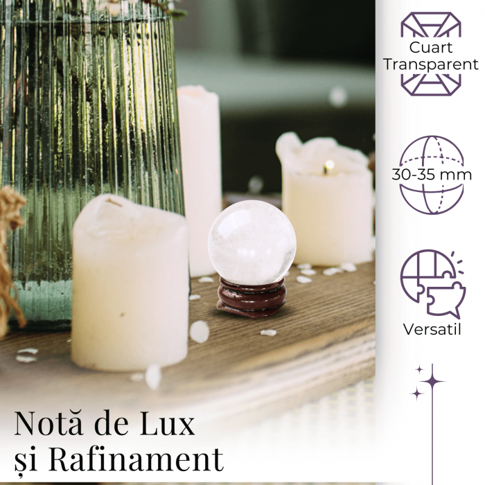 Sfera din Cuart Transparent Natural, 1 buc, 30-35 mm - Piatra Semipretioasa pentru Cadouri, Meditatie si Claritate [2]