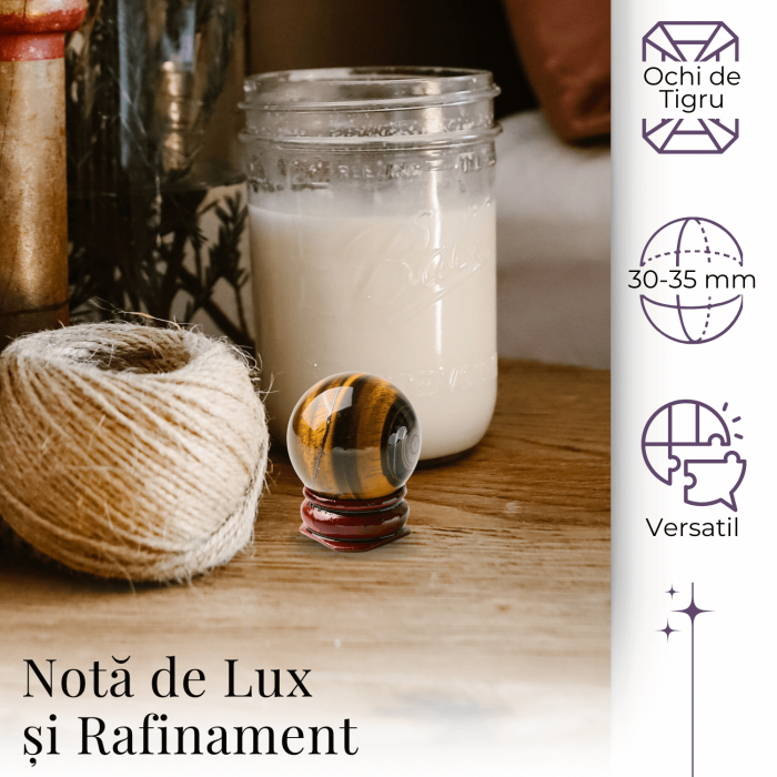 Sfera din Ochi de Tigru Natural, 1 buc, 30-35 mm - Piatra Semipretioasa pentru Cadouri, Curaj si Protectie [2]