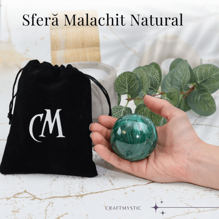 Sfera Malachit natural 50-55 mm 300-350 g - Focalizarea Energiilor de Vindecare [5]