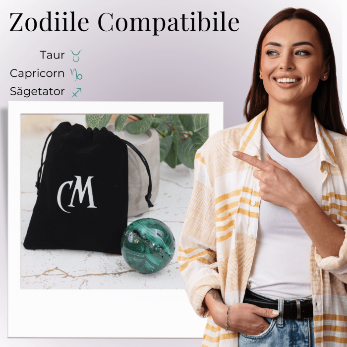 Sfera Malachit natural 50-55 mm 300-350 g - Focalizarea Energiilor de Vindecare [3]