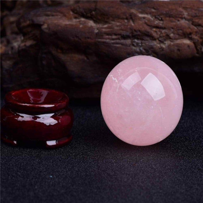 Sfera din Cuart Roz 30 mm, minge de cristal decorativa, cu suport de lemn -  Pentru decor, meditație, vindecare - Copie [5]