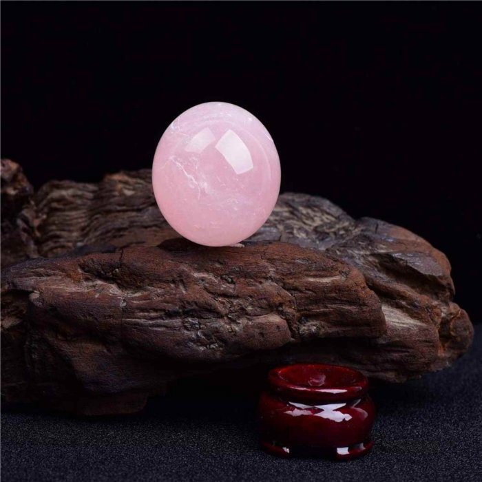 Sfera din Cuart Roz 30 mm, minge de cristal decorativa, cu suport de lemn -  Pentru decor, meditație, vindecare - Copie [4]