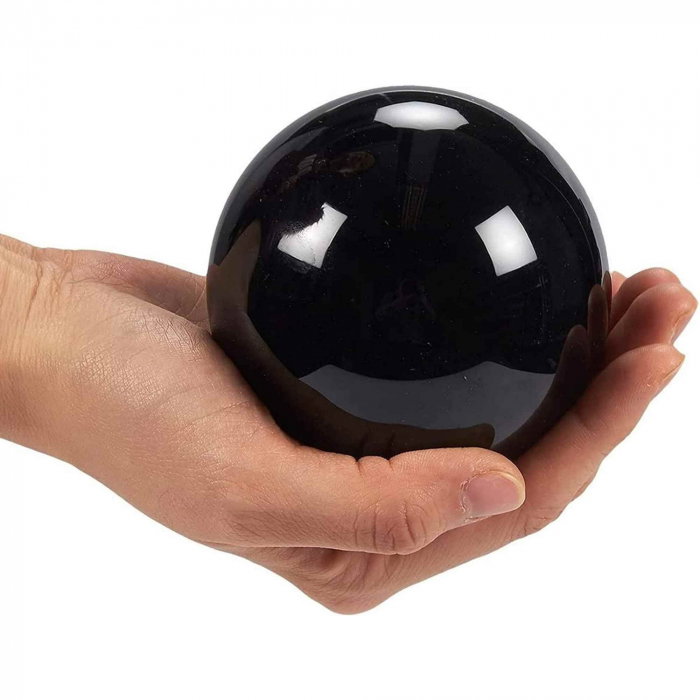 Sfera obsidian negru, minge de cristal decorativa, cu suport de lemn -  Pentru decor, meditație, vindecare [2]