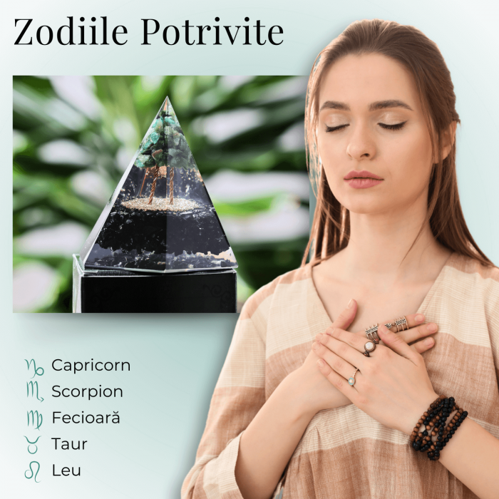 Piramida Orgonica 90 mm Nubiana din Turmalina Neagra si Arborele Vietii Jad Verde [7]
