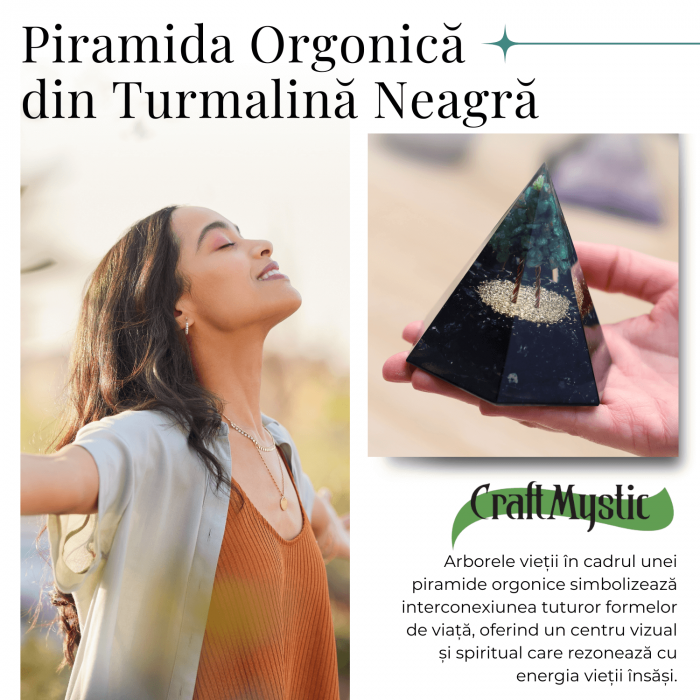 Piramida Orgonica 90 mm Nubiana din Turmalina Neagra si Arborele Vietii Jad Verde [5]
