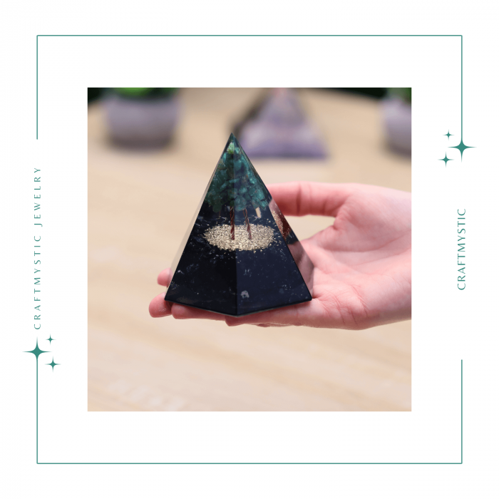 Piramida Orgonica 90 mm Nubiana din Turmalina Neagra si Arborele Vietii Jad Verde [8]