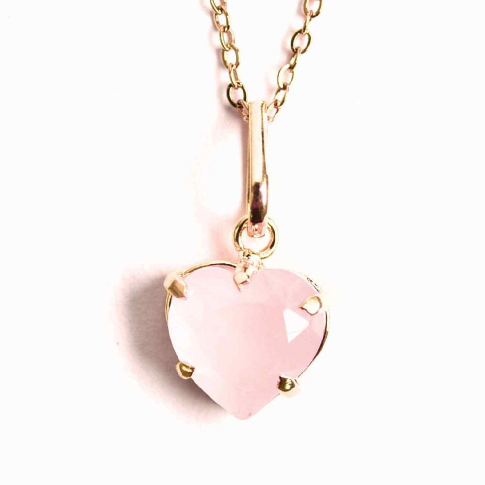 Iubire si Blandete – Colier din Argint 925 Placat cu Aur 18K cu Cuart Roz fatetat in Forma de Inima [1]