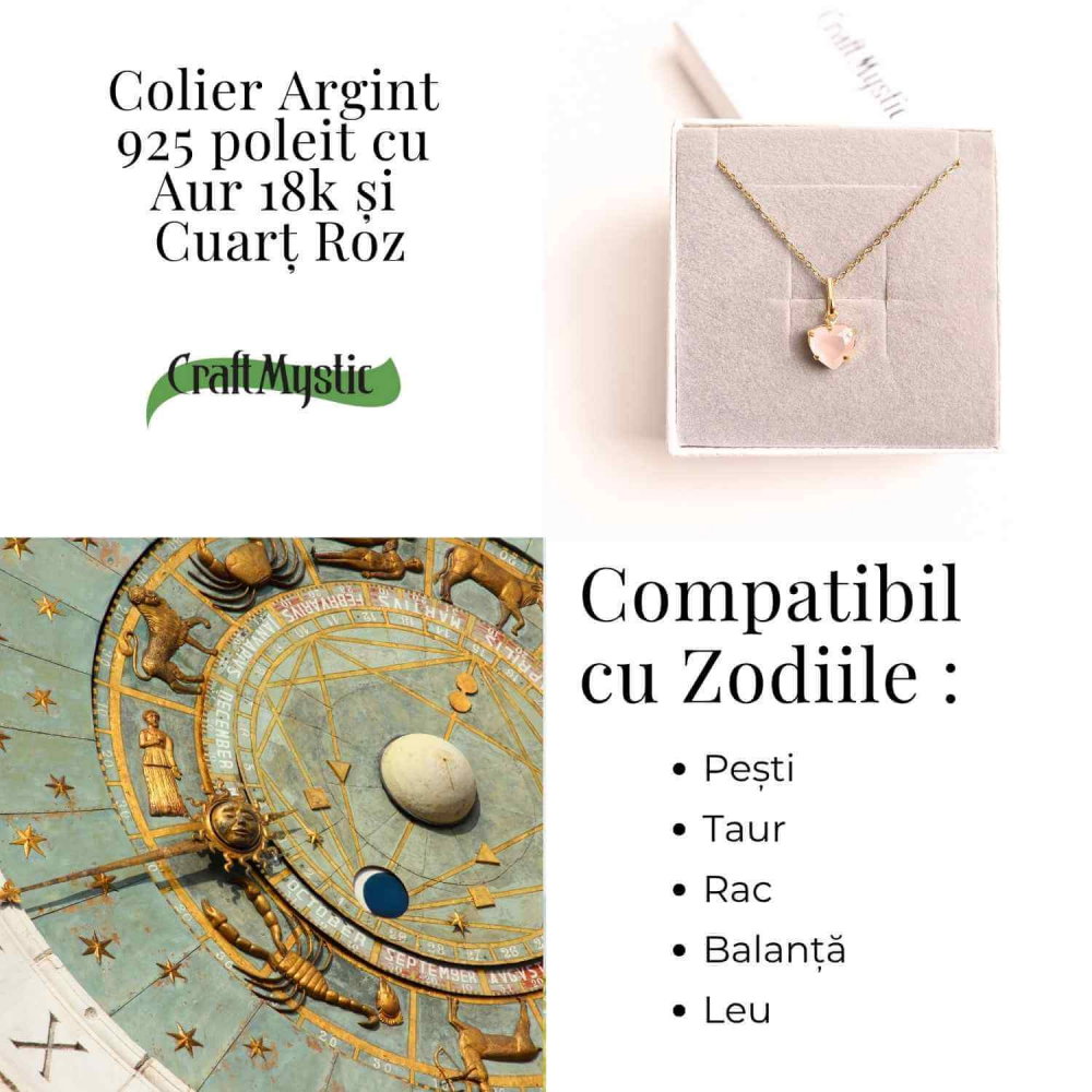 Iubire si Blandete – Colier din Argint 925 Placat cu Aur 18K cu Cuart Roz fatetat in Forma de Inima [4]