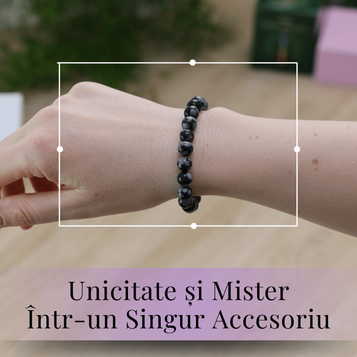 Bratara Elastica cu Margele Naturale de 8mm din Obsidian Fulg de Nea [2]