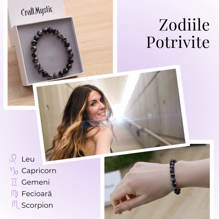 Bratara Elastica cu Margele Naturale de 8mm din Obsidian Fulg de Nea [6]