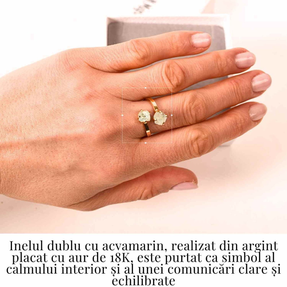 Inel din argint 925 placat cu aur de 18k cu acvamarin brut care aduce calm, claritate si o prezenta linistitoare [2]