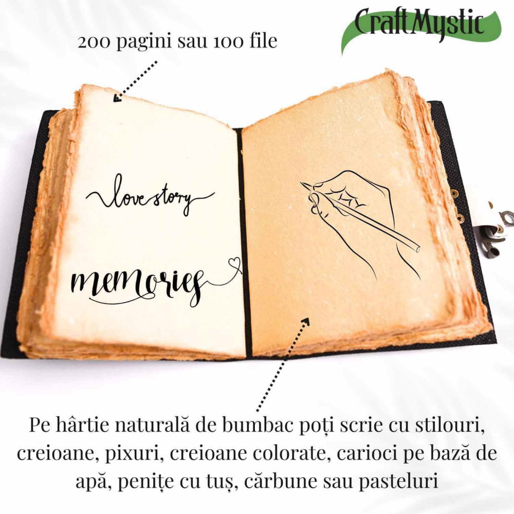 Jurnal din piele naturala cu incuietoare epoca, fazele lunii si fluture – Magie si creativitate [6]