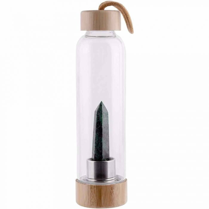 Sticla pentru apa cu varf cristal Labradorit si Bambus - Capacitate 500 ml si include husa de protectie neagra - Copie [6]