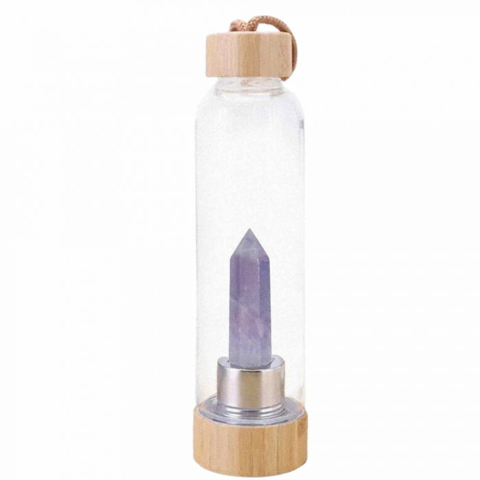 Sticla pentru apa cu varf cristal Ametist si Bambus - Capacitate 500 ml si include husa de protectie neagra - Copie - Copie [1]