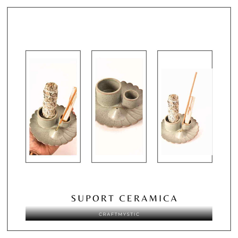 Suport ceramic 3 in 1 pentru salvie, Palo Santo si betisoare parfumate – model rotund [9]