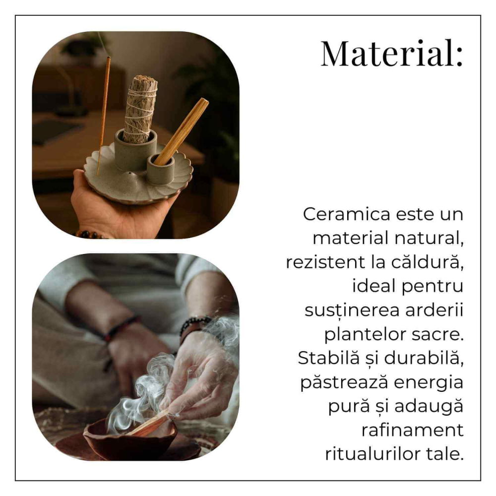 Suport ceramic 3 in 1 pentru salvie, Palo Santo si betisoare parfumate – model rotund [7]