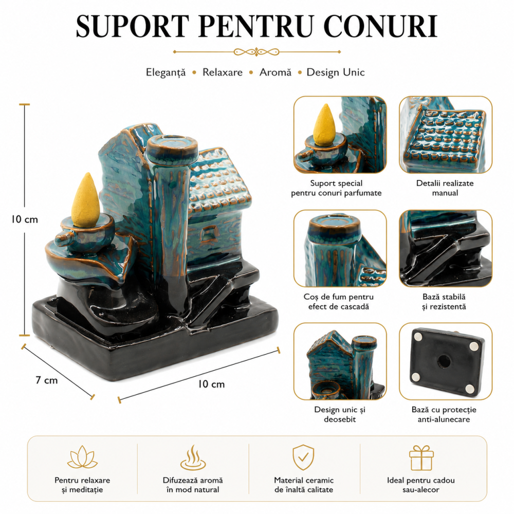 Suport Ceramic pentru Conuri Parfumate Cascada - Casuta Spirituala pentru Relaxare [3]