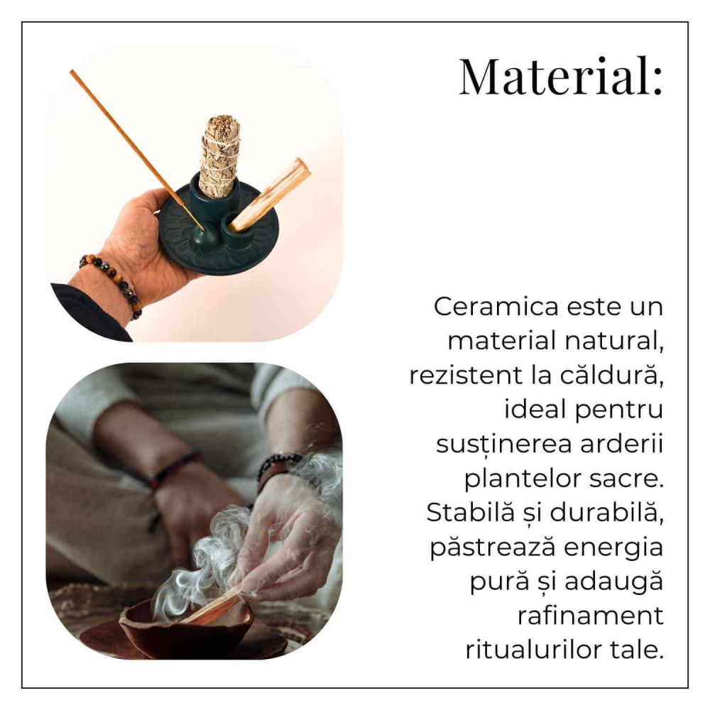 Suport ceramic 3 in 1 pentru salvie, Palo Santo si betisoare parfumate – model rotund [6]