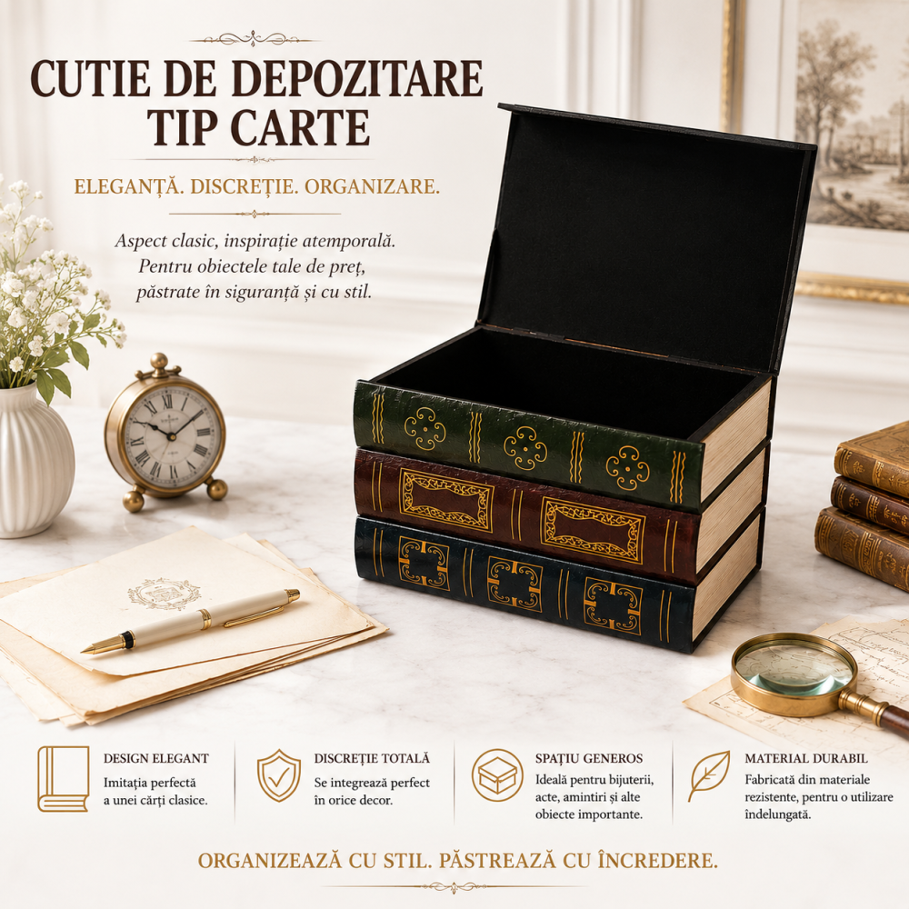 Cutie de Depozitare Tip Carte Vintage din Lemn – Eleganță și Organizare Discretă [6]