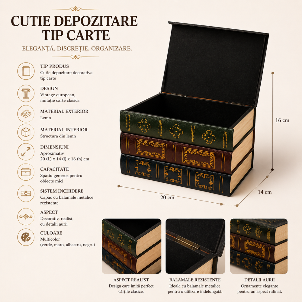 Cutie de Depozitare Tip Carte Vintage din Lemn – Eleganță și Organizare Discretă [3]