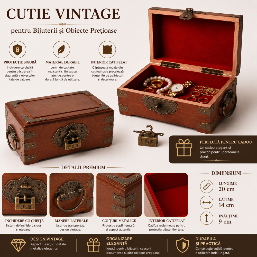 Cutie Vintage Dreptunghiulara pentru Bijuterii si Obiecte de Valoare – Eleganta si Protectie [3]