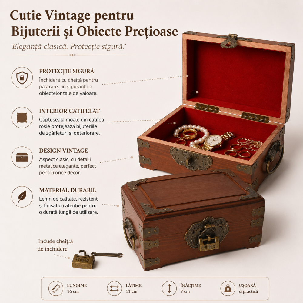Cutie Vintage Dreptunghiulara pentru Bijuterii si Obiecte de Valoare – Eleganta si Protectie [4]
