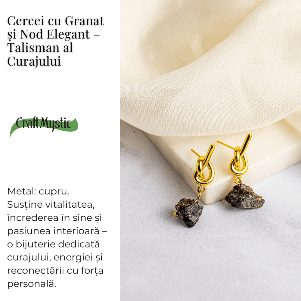 Talisman al Curajului – Cercei cu Granat si Nod Elegant [3]