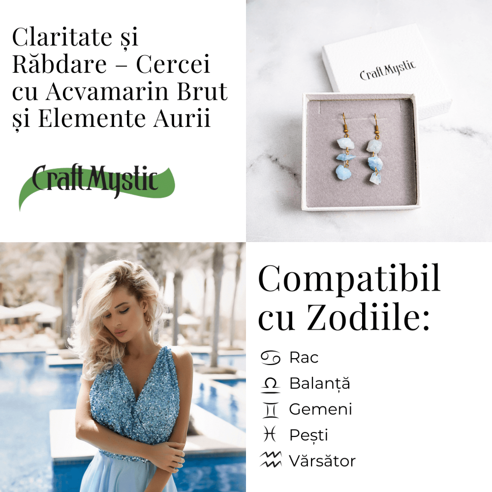 Fluviu de Calm – Cercei cu Acvamarin Brut si Elemente Aurii [5]