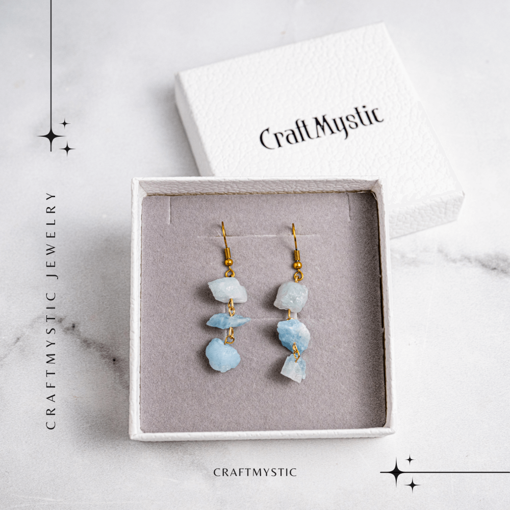 Fluviu de Calm – Cercei cu Acvamarin Brut si Elemente Aurii [7]