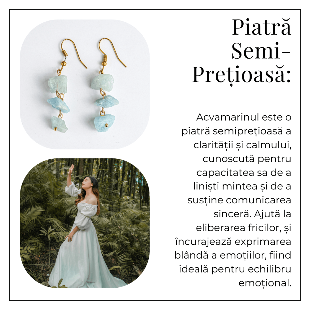 Fluviu de Calm – Cercei cu Acvamarin Brut si Elemente Aurii [6]
