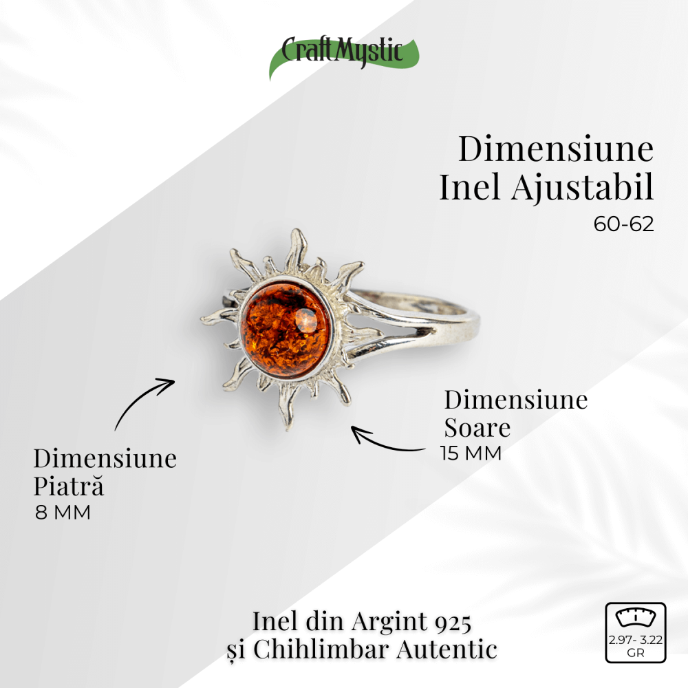 Inel Soare cu chihlimbar si montura argint 925 – Lumina si caldura la degetul tau [4]