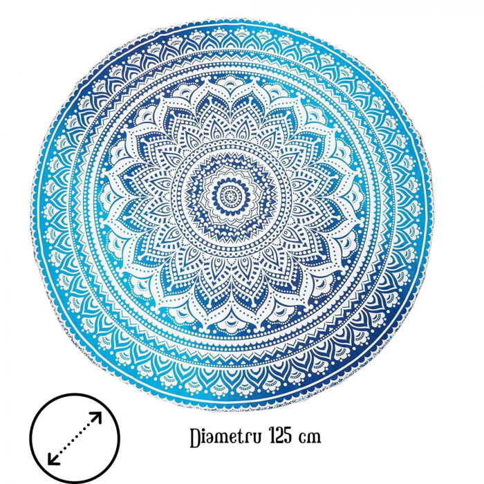 Panza Rotunda pentru Plaja cu Model Mandala, Realizata Manual - Covor Indian din Bumbac pentru Decor Boho/Masa/Exercitii de Yoga si Picnic [2]