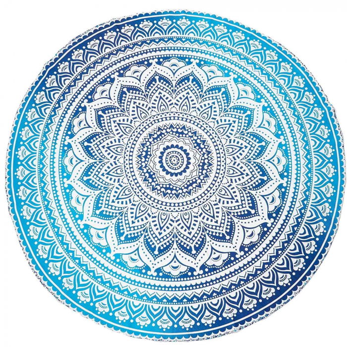 Panza Rotunda pentru Plaja cu Model Mandala, Realizata Manual - Covor Indian din Bumbac pentru Decor Boho/Masa/Exercitii de Yoga si Picnic [1]