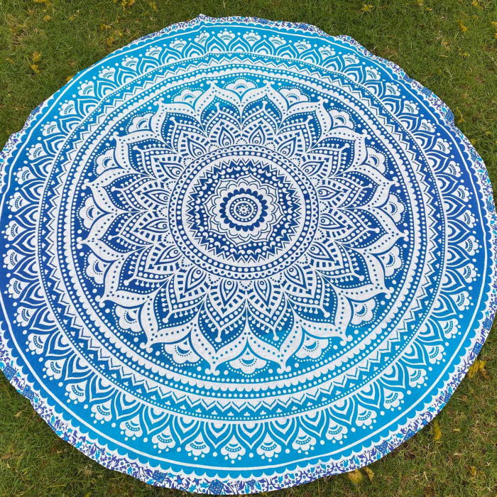 Panza Rotunda pentru Plaja cu Model Mandala, Realizata Manual - Covor Indian din Bumbac pentru Decor Boho/Masa/Exercitii de Yoga si Picnic [3]