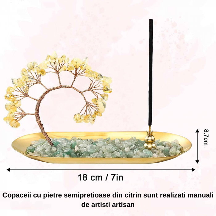 Tava cu suport pentru arzator de betisoare parfumate si copacel din cristale naturale de citrin - Pentru o stare de liniste si relaxare [3]
