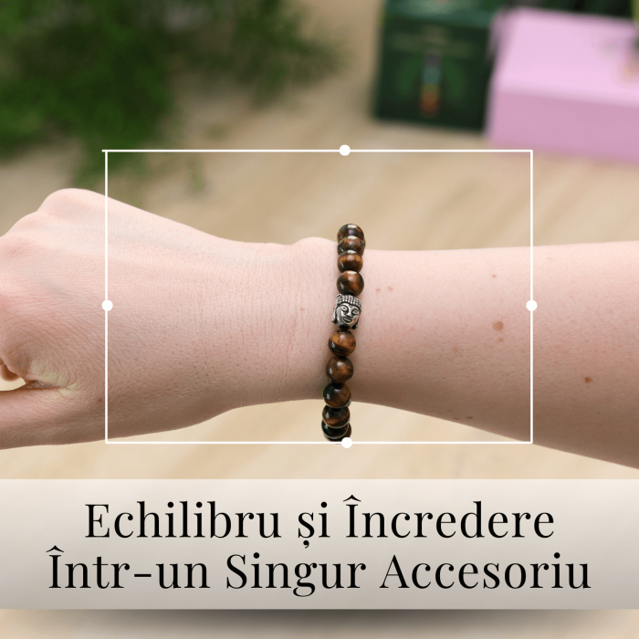 Bratara Elastica cu Margele 8mm din Piatra Naturala Ochi de Tigru si Pandantiv Buddha [2]