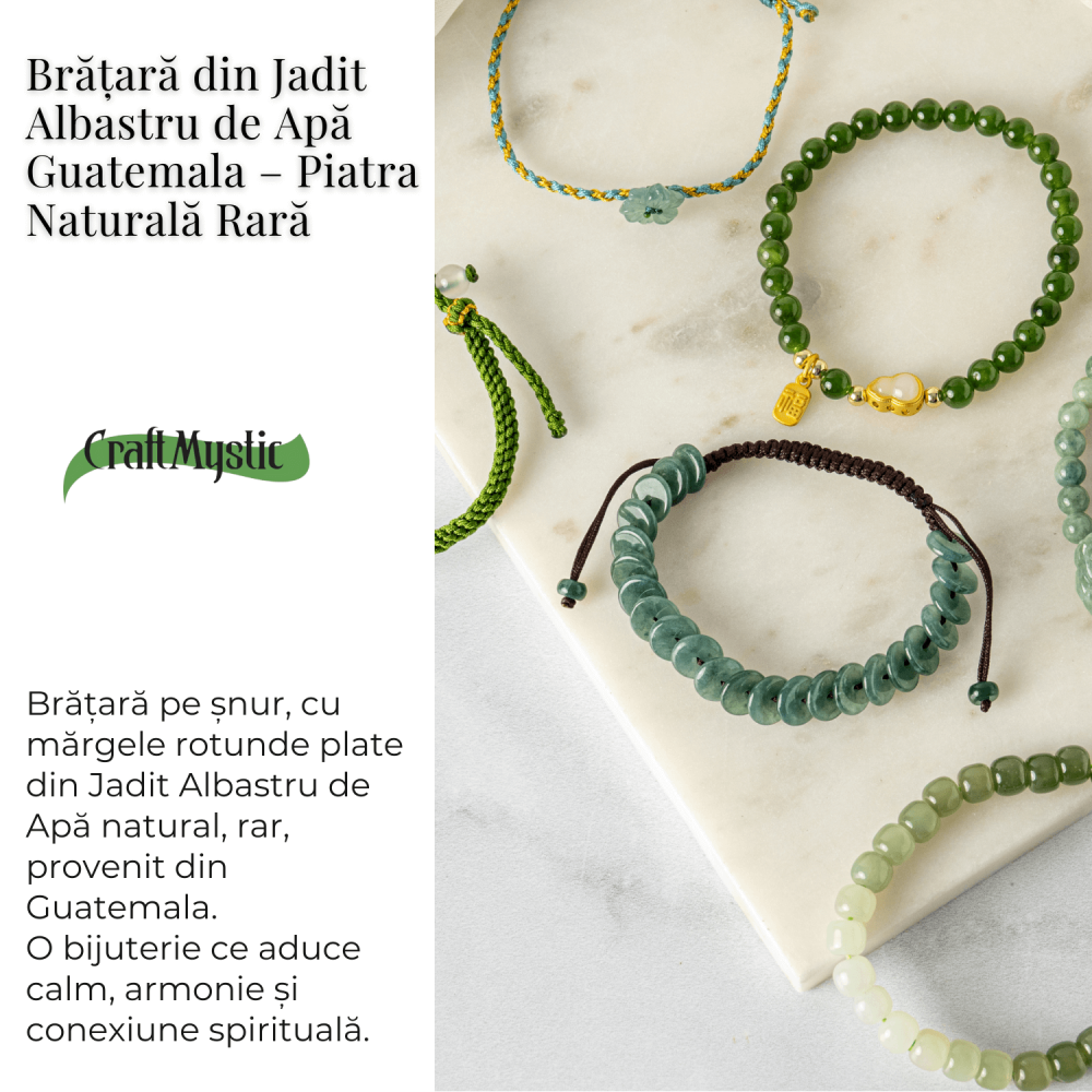 Liniste si Protectie – Bratara cu Jadit Albastru de Apa Natural din Guatemala, Margele Plate [3]