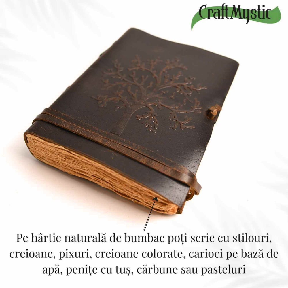 Jurnal piele naturala cu Arborele Vietii si hartie de bumbac – Creativitate si conexiune spirituala [6]